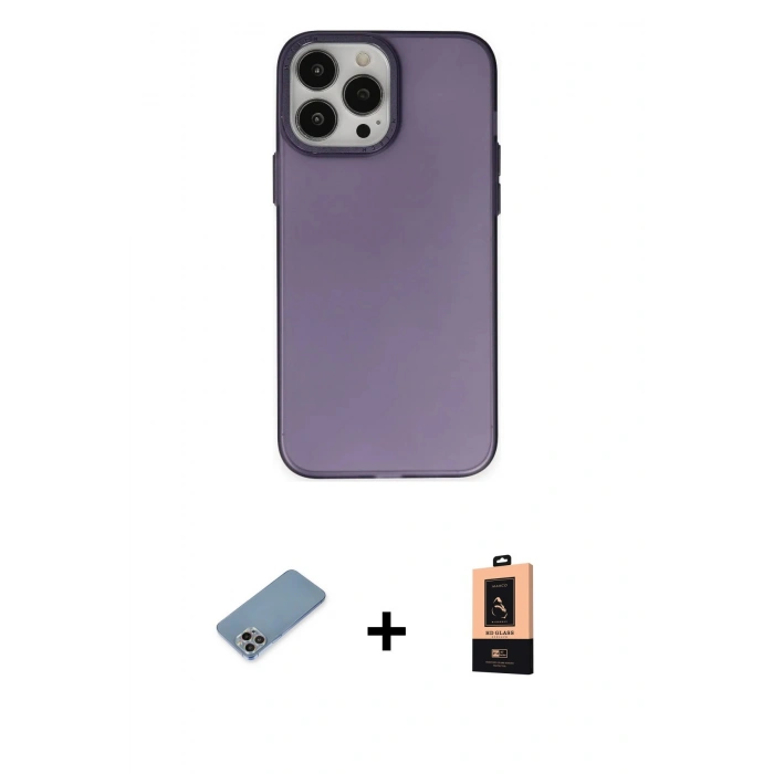 MARSİLYAN™- iPhone 13 Pro Max Kılıf Ahenk Çizgi Prime - Şeffaf Maxco Cam Ekran Koruyucu + Shine Kamera Lens Koruma Cam - GI