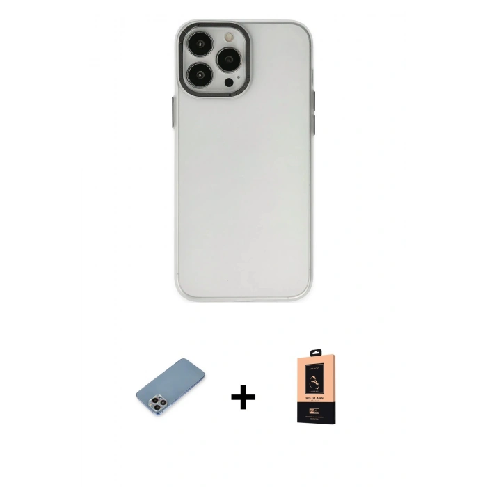 MARSİLYAN™- iPhone 13 Pro Max Kılıf Ahenk Çizgi Prime - Şeffaf Maxco Cam Ekran Koruyucu + Shine Kamera Lens Koruma Cam - GI