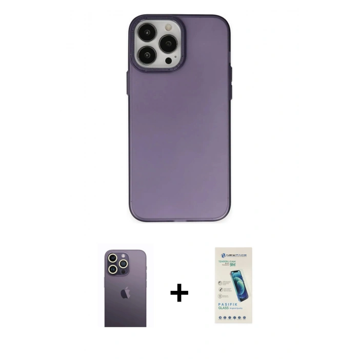 MARSİLYAN™- iPhone 13 Pro Max Kılıf Ahenk Çizgi Prime - Şeffaf Pasifik Cam Ekran Koruyucu + Neon Fosforlu Kamera Lens - BZ
