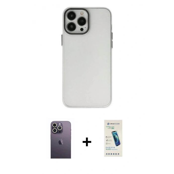 MARSİLYAN™- iPhone 13 Pro Max Kılıf Ahenk Çizgi Prime - Şeffaf Pasifik Cam Ekran Koruyucu + Neon Fosforlu Kamera Lens - BZ