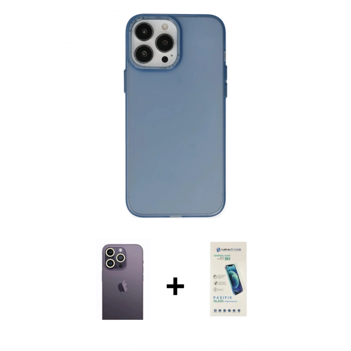 MARSİLYAN™- iPhone 13 Pro Max Kılıf Ahenk Çizgi Prime - Şeffaf Pasifik Cam Ekran Koruyucu + Neon Fosforlu Kamera Lens - BZ