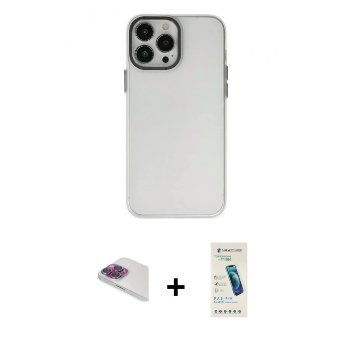 MARSİLYAN™- iPhone 13 Pro Max Kılıf Ahenk Çizgi Prime - Şeffaf Pasifik Cam Ekran Koruyucu + Pers Alüminyum Kamera Lens - GI