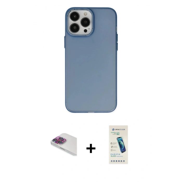 MARSİLYAN™- iPhone 13 Pro Max Kılıf Ahenk Çizgi Prime - Şeffaf Pasifik Cam Ekran Koruyucu + Pers Alüminyum Kamera Lens - GI