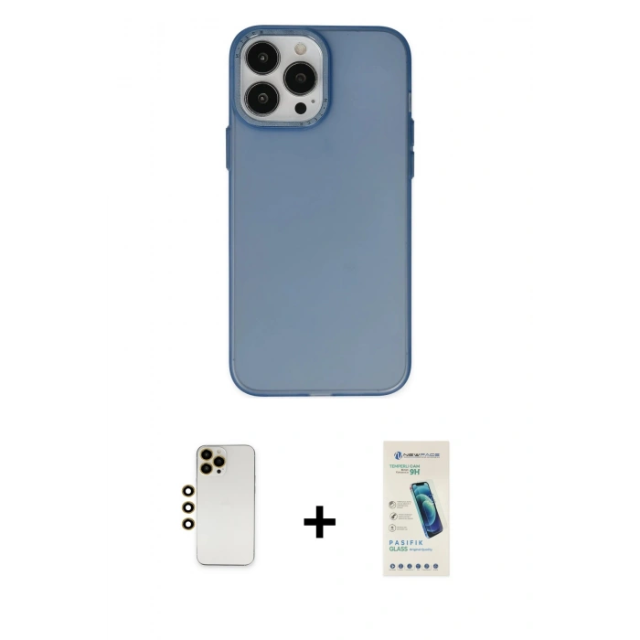MARSİLYAN™- iPhone 13 Pro Max Kılıf Ahenk Çizgi Prime - Şeffaf Pasifik Cam Ekran Koruyucu + Gold Shine Kamera Lens