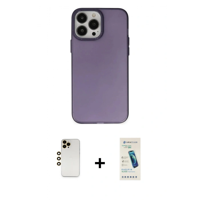 MARSİLYAN™- iPhone 13 Pro Max Kılıf Ahenk Çizgi Prime - Şeffaf Pasifik Cam Ekran Koruyucu + Gold Shine Kamera Lens