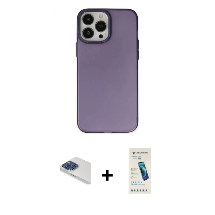 MARSİLYAN™- iPhone 13 Pro Max Kılıf Ahenk Çizgi Prime - Şeffaf Pasifik Cam Ekran Koruyucu + Pers Alüminyum Kamera Lens - LT