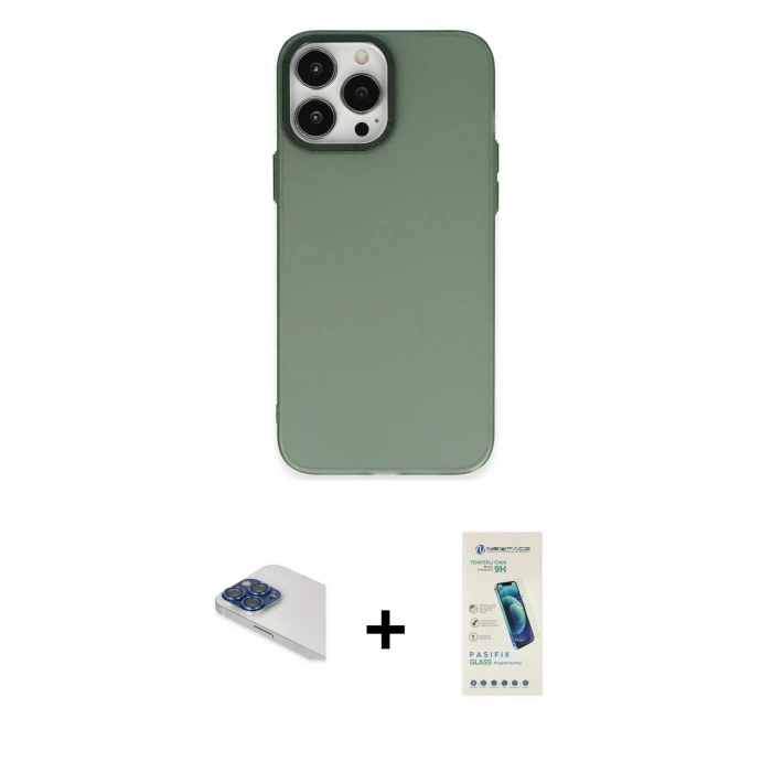 MARSİLYAN™- iPhone 13 Pro Max Kılıf Ahenk Çizgi Prime - Şeffaf Pasifik Cam Ekran Koruyucu + Pers Alüminyum Kamera Lens - LT