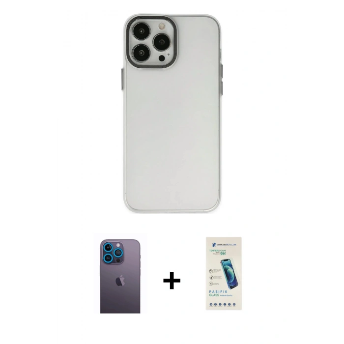 MARSİLYAN™- iPhone 13 Pro Max Kılıf Ahenk Çizgi Prime - Şeffaf Pasifik Cam Ekran Koruyucu + Neon Fosforlu Kamera Lens - MI