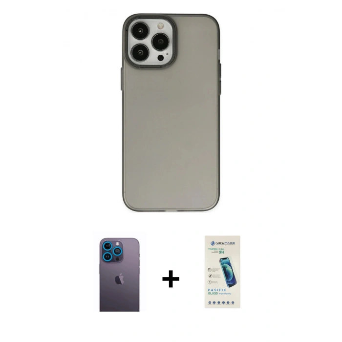 MARSİLYAN™- iPhone 13 Pro Max Kılıf Ahenk Çizgi Prime - Şeffaf Pasifik Cam Ekran Koruyucu + Neon Fosforlu Kamera Lens - MI