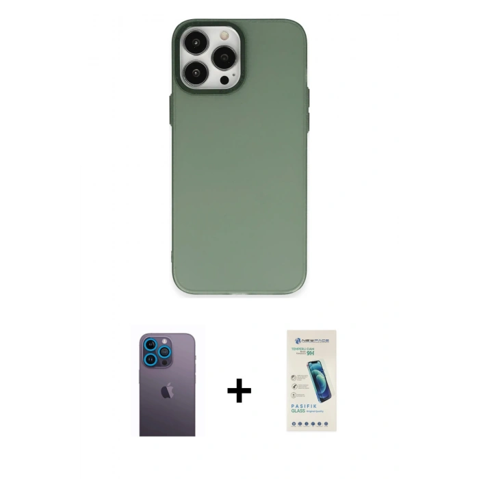 MARSİLYAN™- iPhone 13 Pro Max Kılıf Ahenk Çizgi Prime - Şeffaf Pasifik Cam Ekran Koruyucu + Neon Fosforlu Kamera Lens - MI