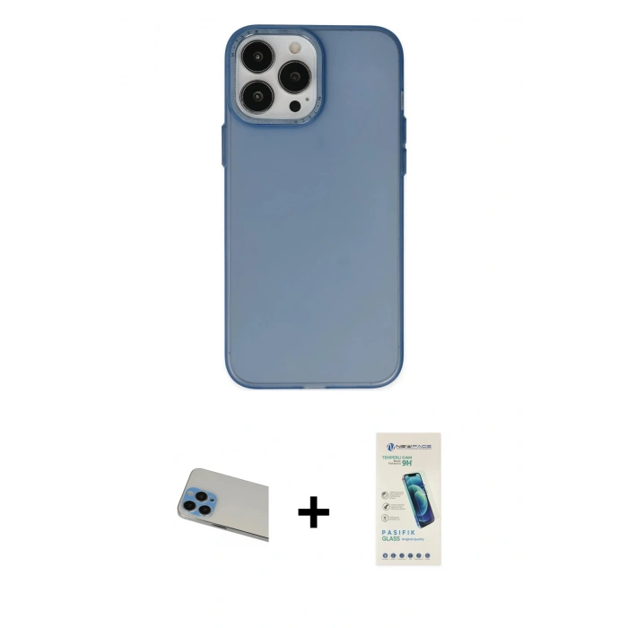 MARSİLYAN™- iPhone 13 Pro Max Kılıf Ahenk Çizgi Prime - Şeffaf Pasifik Cam Ekran Koruyucu + Rainbow Kamera Lens Koruma Cam - MI