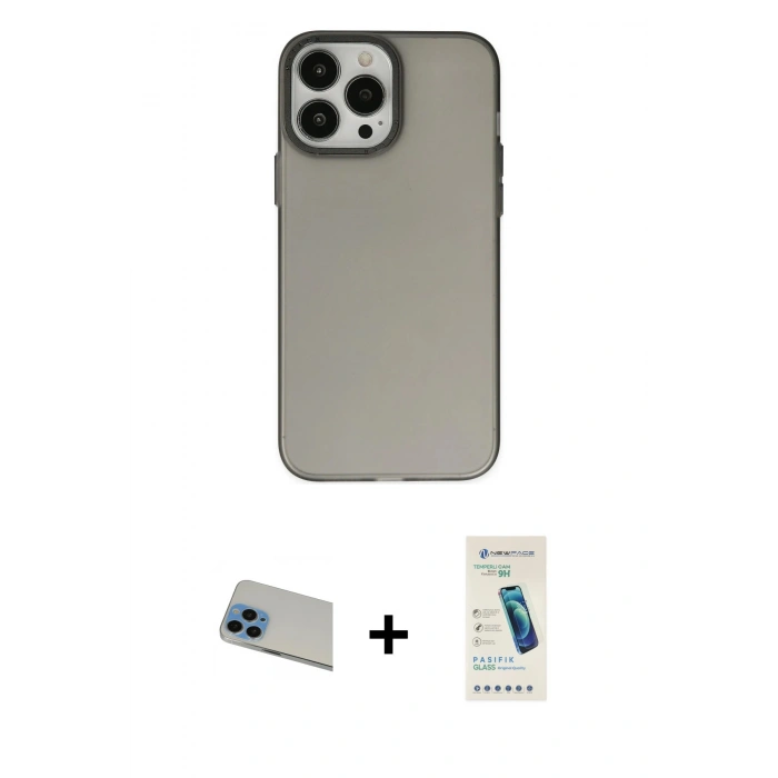 MARSİLYAN™- iPhone 13 Pro Max Kılıf Ahenk Çizgi Prime - Şeffaf Pasifik Cam Ekran Koruyucu + Rainbow Kamera Lens Koruma Cam - MI