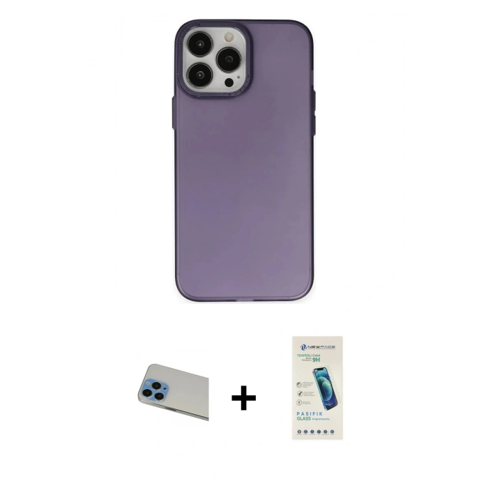 MARSİLYAN™- iPhone 13 Pro Max Kılıf Ahenk Çizgi Prime - Şeffaf Pasifik Cam Ekran Koruyucu + Rainbow Kamera Lens Koruma Cam - MI