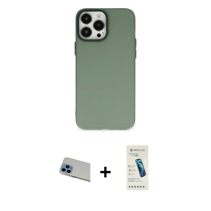 MARSİLYAN™- iPhone 13 Pro Max Kılıf Ahenk Çizgi Prime - Şeffaf Pasifik Cam Ekran Koruyucu + Rainbow Kamera Lens Koruma Cam - MI