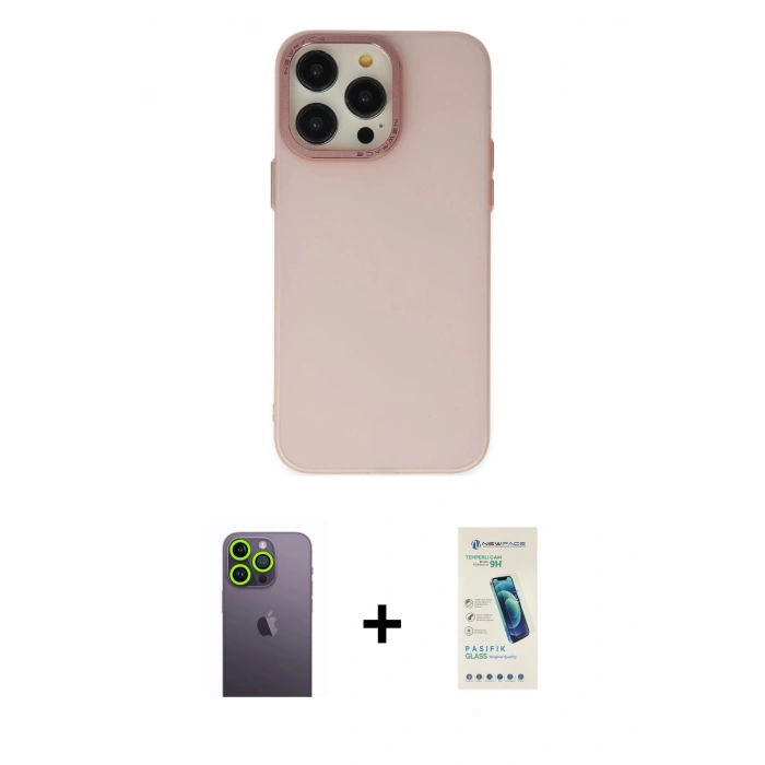 MARSİLYAN™- iPhone 13 Pro Max Kılıf Ahenk Çizgi Prime - Şeffaf Pasifik Cam Ekran Koruyucu + Neon Fosforlu Kamera Lens - YL