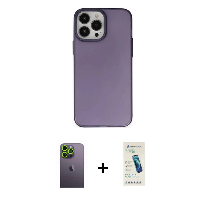 MARSİLYAN™- iPhone 13 Pro Max Kılıf Ahenk Çizgi Prime - Şeffaf Pasifik Cam Ekran Koruyucu + Neon Fosforlu Kamera Lens - YL