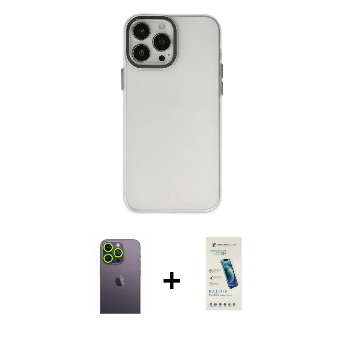 MARSİLYAN™- iPhone 13 Pro Max Kılıf Ahenk Çizgi Prime - Şeffaf Pasifik Cam Ekran Koruyucu + Neon Fosforlu Kamera Lens - YL