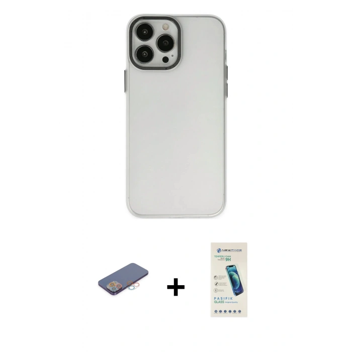 MARSİLYAN™- iPhone 13 Pro Max Kılıf Ahenk Çizgi Prime - Şeffaf Pasifik Cam Ekran Koruyucu + Renkli Kamera Lens Koruma Cam - PE
