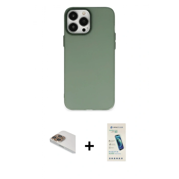 MARSİLYAN™- iPhone 13 Pro Max Kılıf Ahenk Çizgi Prime - Şeffaf Pasifik Cam Ekran Koruyucu + Pers Alüminyum Kamera Lens - GD