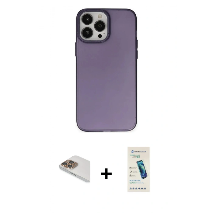MARSİLYAN™- iPhone 13 Pro Max Kılıf Ahenk Çizgi Prime - Şeffaf Pasifik Cam Ekran Koruyucu + Pers Alüminyum Kamera Lens - GD
