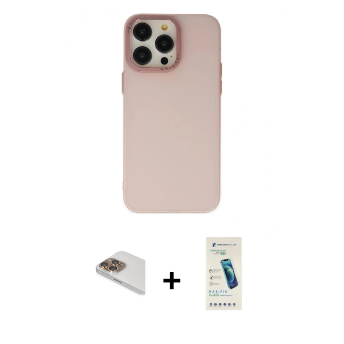 MARSİLYAN™- iPhone 13 Pro Max Kılıf Ahenk Çizgi Prime - Şeffaf Pasifik Cam Ekran Koruyucu + Pers Alüminyum Kamera Lens - GD