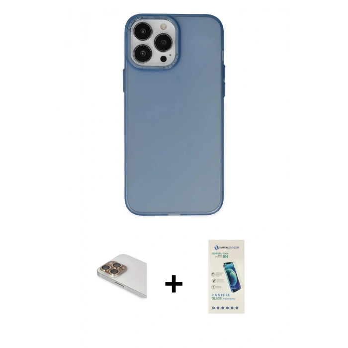 MARSİLYAN™- iPhone 13 Pro Max Kılıf Ahenk Çizgi Prime - Şeffaf Pasifik Cam Ekran Koruyucu + Pers Alüminyum Kamera Lens - GD