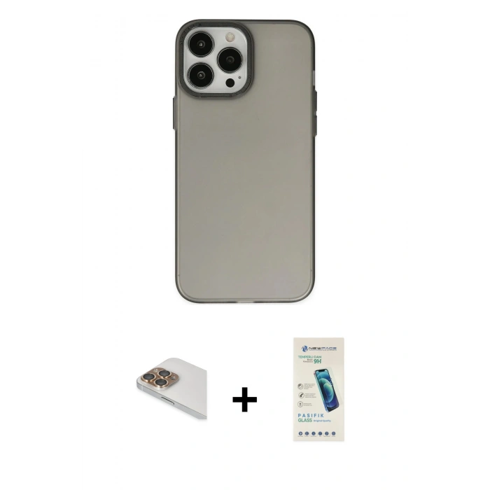 MARSİLYAN™- iPhone 13 Pro Max Kılıf Ahenk Çizgi Prime - Şeffaf Pasifik Cam Ekran Koruyucu + Pers Alüminyum Kamera Lens - GD