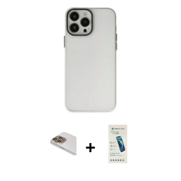 MARSİLYAN™- iPhone 13 Pro Max Kılıf Ahenk Çizgi Prime - Şeffaf Pasifik Cam Ekran Koruyucu + Pers Alüminyum Kamera Lens - GD