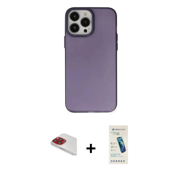 MARSİLYAN™- iPhone 13 Pro Max Kılıf Ahenk Çizgi Prime - Şeffaf Pasifik Cam Ekran Koruyucu + Pers Alüminyum Kamera Lens - KI