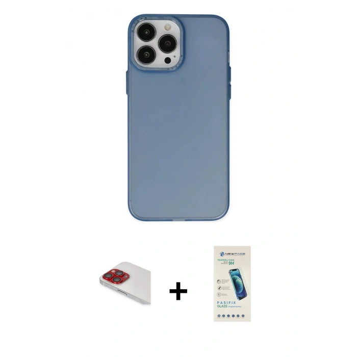 MARSİLYAN™- iPhone 13 Pro Max Kılıf Ahenk Çizgi Prime - Şeffaf Pasifik Cam Ekran Koruyucu + Pers Alüminyum Kamera Lens - KI