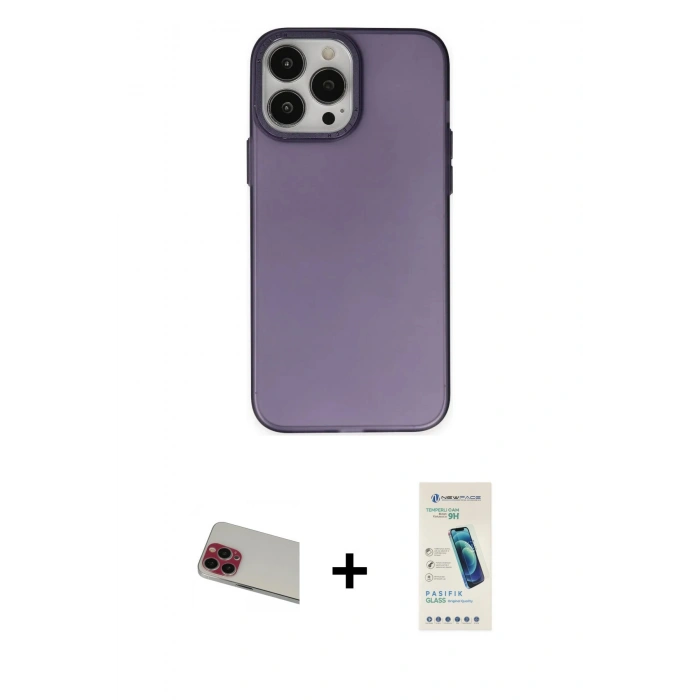 MARSİLYAN™- iPhone 13 Pro Max Kılıf Ahenk Çizgi Prime - Şeffaf Pasifik Cam Ekran Koruyucu + Rainbow Kamera Lens Koruma Cam - KI