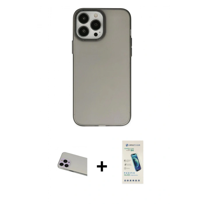 MARSİLYAN™- iPhone 13 Pro Max Kılıf Ahenk Çizgi Prime - Şeffaf Pasifik Cam Ekran Koruyucu + Rainbow Kamera Lens Koruma Cam - MR
