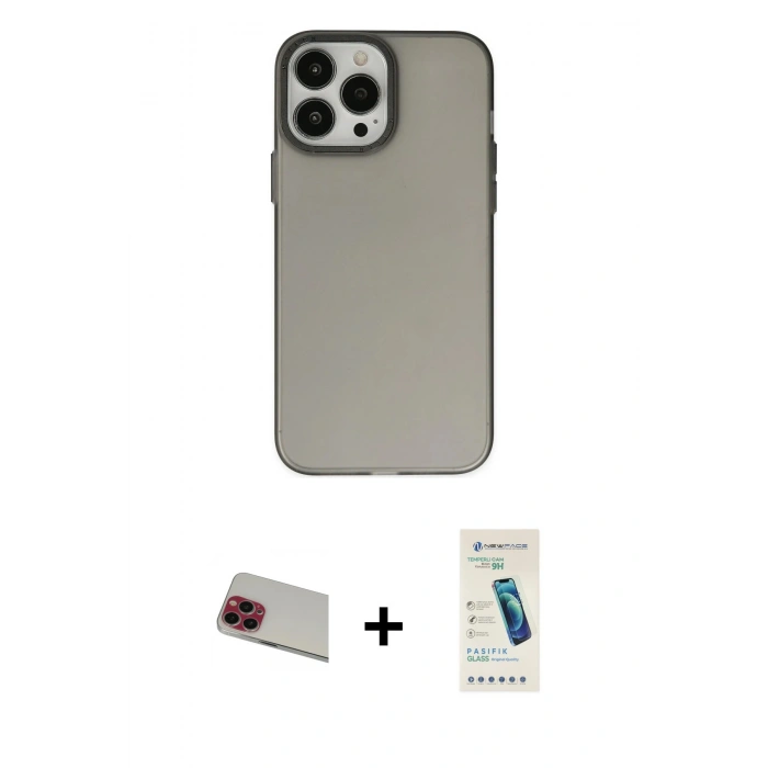 MARSİLYAN™- iPhone 13 Pro Max Kılıf Ahenk Çizgi Prime - Şeffaf Pasifik Cam Ekran Koruyucu + Rainbow Kamera Lens Koruma Cam - KI