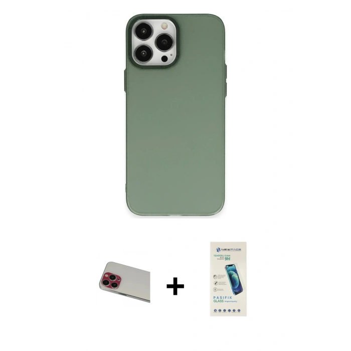 MARSİLYAN™- iPhone 13 Pro Max Kılıf Ahenk Çizgi Prime - Şeffaf Pasifik Cam Ekran Koruyucu + Rainbow Kamera Lens Koruma Cam - KI