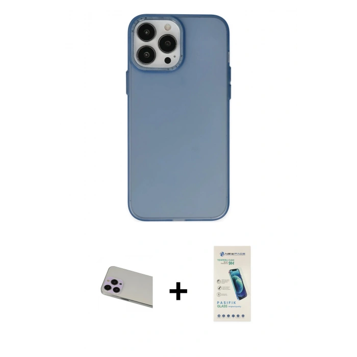 MARSİLYAN™- iPhone 13 Pro Max Kılıf Ahenk Çizgi Prime - Şeffaf Pasifik Cam Ekran Koruyucu + Rainbow Kamera Lens Koruma Cam - MR