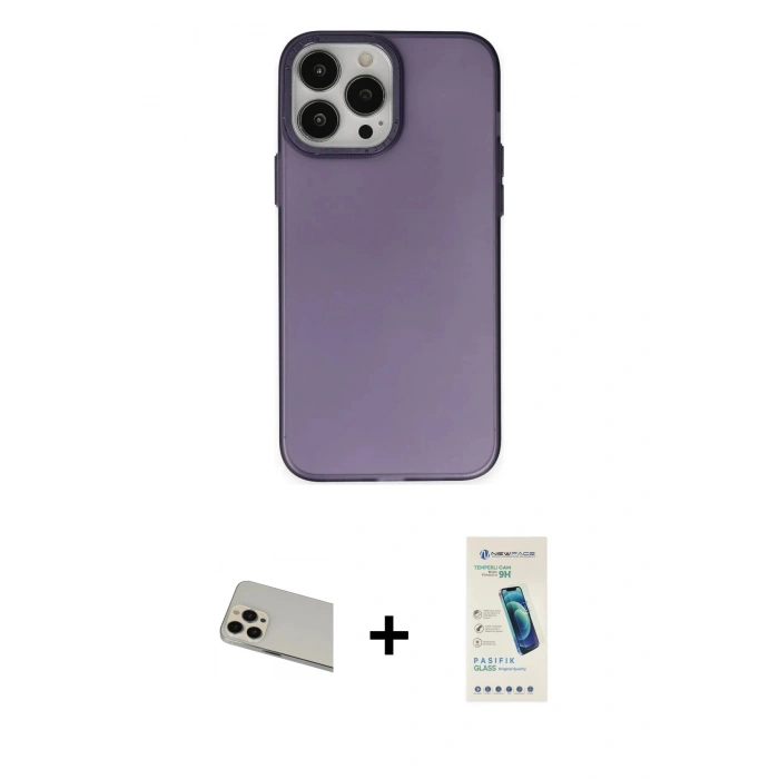 MARSİLYAN™- iPhone 13 Pro Max Kılıf Ahenk Çizgi Prime - Şeffaf Pasifik Cam Ekran Koruyucu + Rainbow Kamera Lens Koruma Cam - REGD
