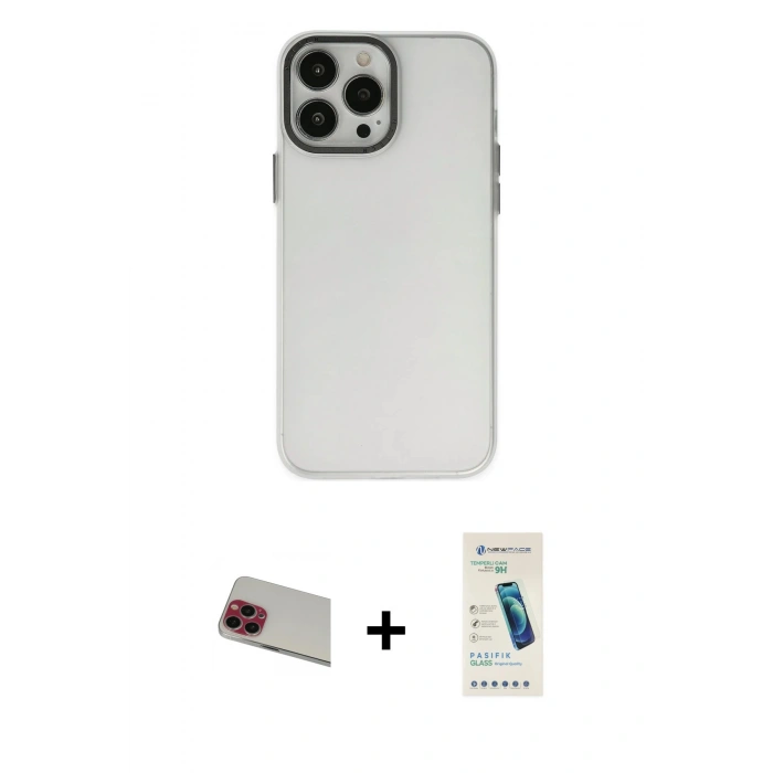 MARSİLYAN™- iPhone 13 Pro Max Kılıf Ahenk Çizgi Prime - Şeffaf Pasifik Cam Ekran Koruyucu + Rainbow Kamera Lens Koruma Cam - KI