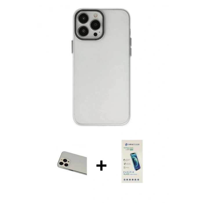 MARSİLYAN™- iPhone 13 Pro Max Kılıf Ahenk Çizgi Prime - Şeffaf Pasifik Cam Ekran Koruyucu + Rainbow Kamera Lens Koruma Cam - REGD