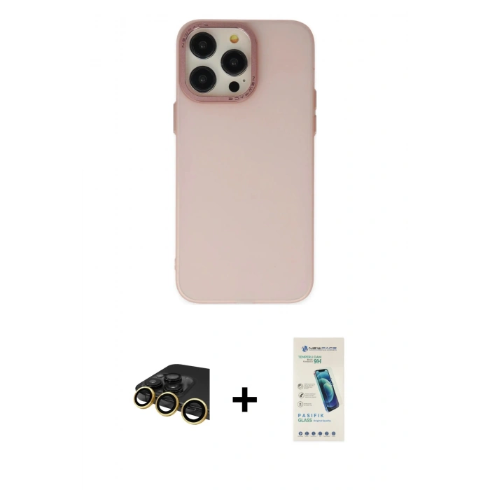 MARSİLYAN™- iPhone 13 Pro Max Kılıf Ahenk Çizgi Prime - Şeffaf Pasifik Cam Ekran Koruyucu + Raze Metal Kamera Lens - GD