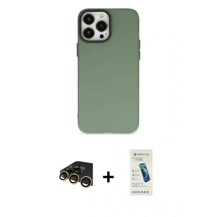 MARSİLYAN™- iPhone 13 Pro Max Kılıf Ahenk Çizgi Prime - Şeffaf Pasifik Cam Ekran Koruyucu + Raze Metal Kamera Lens - GD