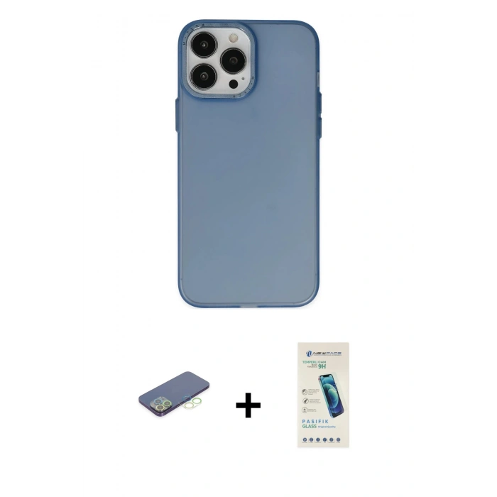 MARSİLYAN™- iPhone 13 Pro Max Kılıf Ahenk Çizgi Prime - Şeffaf Pasifik Cam Ekran Koruyucu + Renkli Kamera Lens Koruma Cam - YL