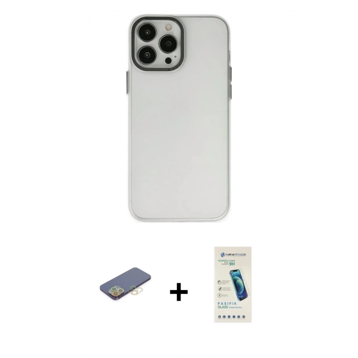 MARSİLYAN™- iPhone 13 Pro Max Kılıf Ahenk Çizgi Prime - Şeffaf Pasifik Cam Ekran Koruyucu + Renkli Kamera Lens Koruma Cam - SI