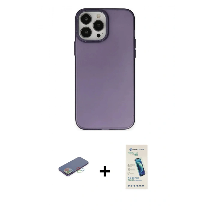 MARSİLYAN™- iPhone 13 Pro Max Kılıf Ahenk Çizgi Prime - Şeffaf Pasifik Cam Ekran Koruyucu + Renkli Kamera Lens Koruma Cam - MI