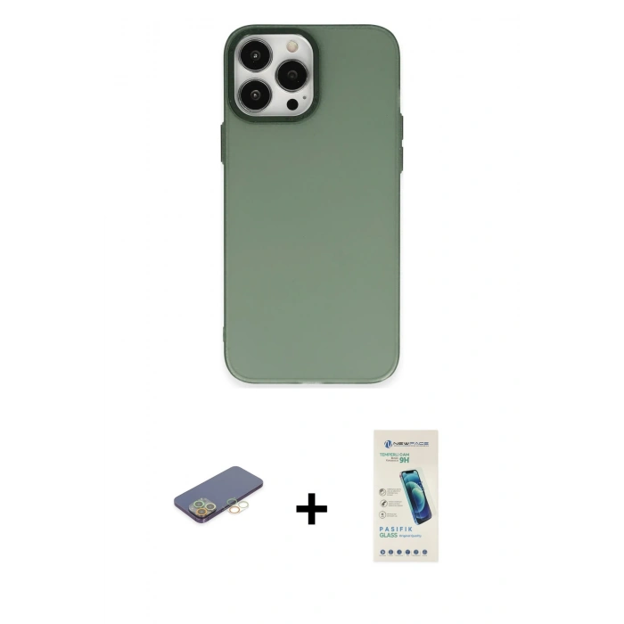 MARSİLYAN™- iPhone 13 Pro Max Kılıf Ahenk Çizgi Prime - Şeffaf Pasifik Cam Ekran Koruyucu + Renkli Kamera Lens Koruma Cam - SI