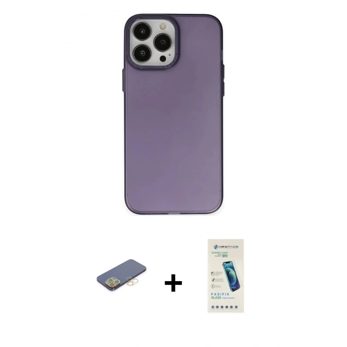 MARSİLYAN™- iPhone 13 Pro Max Kılıf Ahenk Çizgi Prime - Şeffaf Pasifik Cam Ekran Koruyucu + Renkli Kamera Lens Koruma Cam - SI