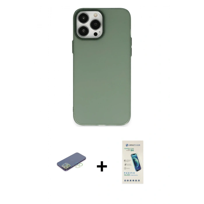 MARSİLYAN™- iPhone 13 Pro Max Kılıf Ahenk Çizgi Prime - Şeffaf Pasifik Cam Ekran Koruyucu + Renkli Kamera Lens Koruma Cam - YL