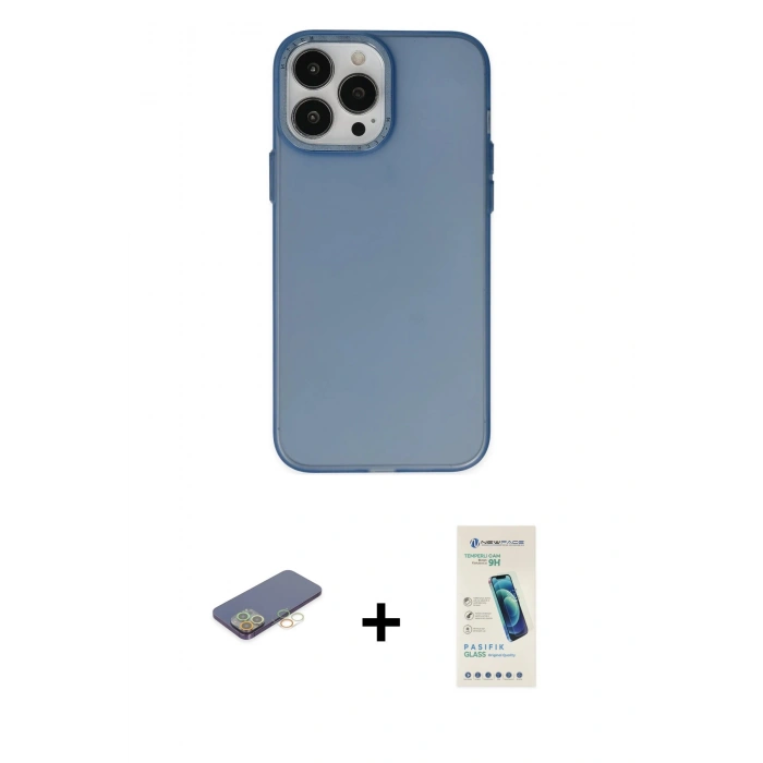 MARSİLYAN™- iPhone 13 Pro Max Kılıf Ahenk Çizgi Prime - Şeffaf Pasifik Cam Ekran Koruyucu + Renkli Kamera Lens Koruma Cam - SI