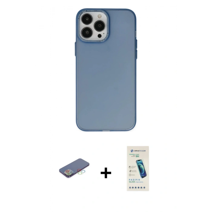 MARSİLYAN™- iPhone 13 Pro Max Kılıf Ahenk Çizgi Prime - Şeffaf Pasifik Cam Ekran Koruyucu + Renkli Kamera Lens Koruma Cam - MI