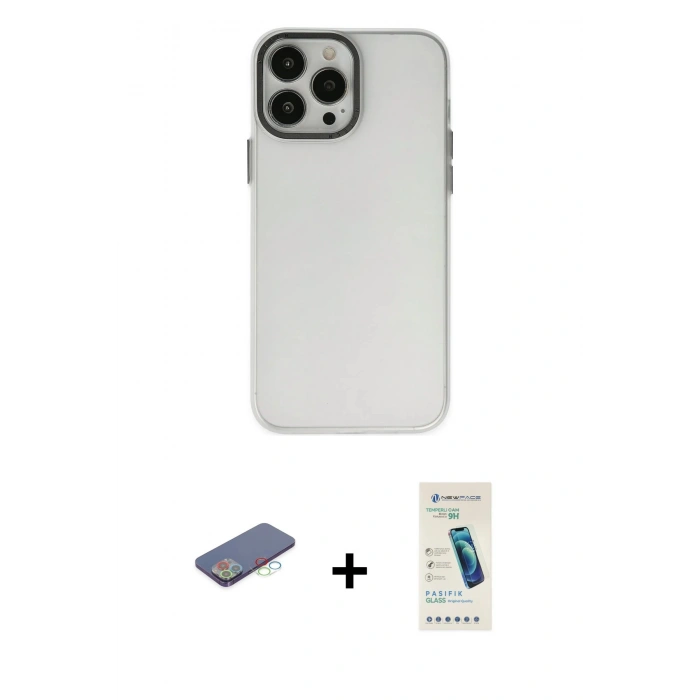 MARSİLYAN™- iPhone 13 Pro Max Kılıf Ahenk Çizgi Prime - Şeffaf Pasifik Cam Ekran Koruyucu + Renkli Kamera Lens Koruma Cam - MI