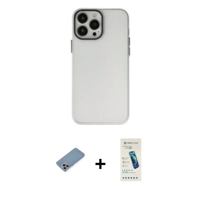 MARSİLYAN™- iPhone 13 Pro Max Kılıf Ahenk Çizgi Prime - Şeffaf Pasifik Cam Ekran Koruyucu + Shine Kamera Lens Koruma Cam - GI
